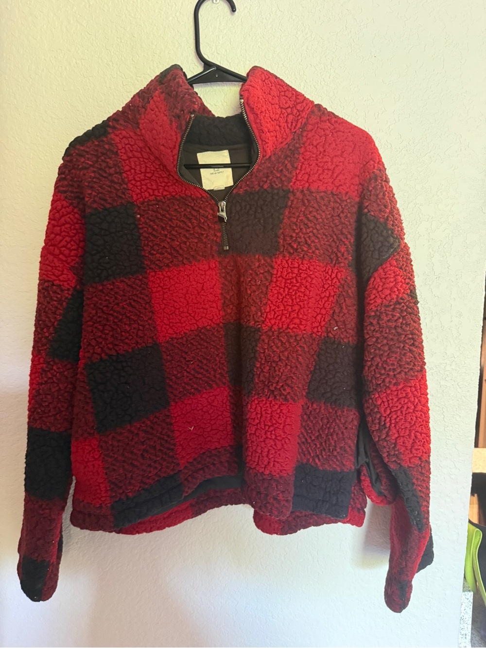 Red & Black Buffalo Plaid Sherpa Half-Zip Jacket